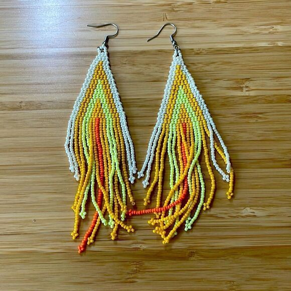 Yellow Bohemian Beaded handmade Tassel Pendant Dangle Earrings - Picture 1 of 2